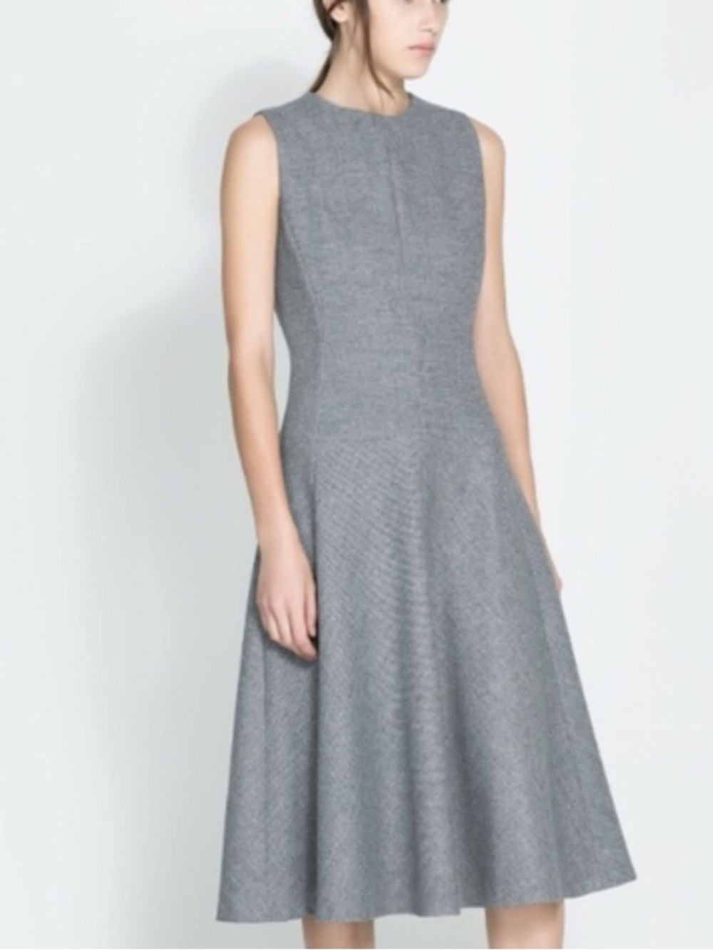 Zara Sleeveless Grey Fit-and-Flare Midi Dress